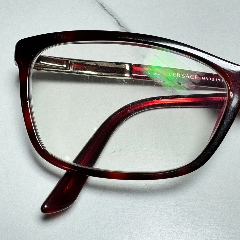 Versace Dark Red Havana Eyeglasses MOD 3186 5184 54-16-140 Rectangle Frames